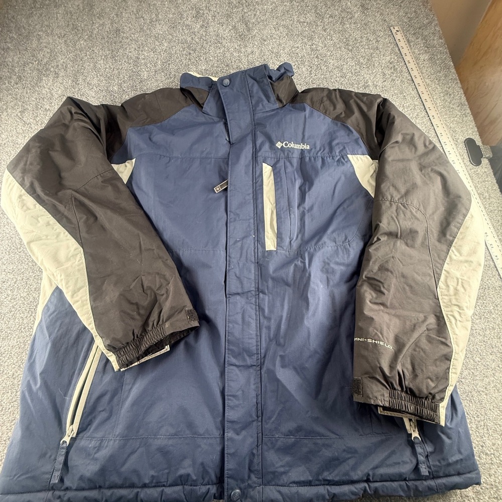 Columbia Mens Omni-Shield Navy Blue Colorblock Winter Parka Jacket XXL WM5436